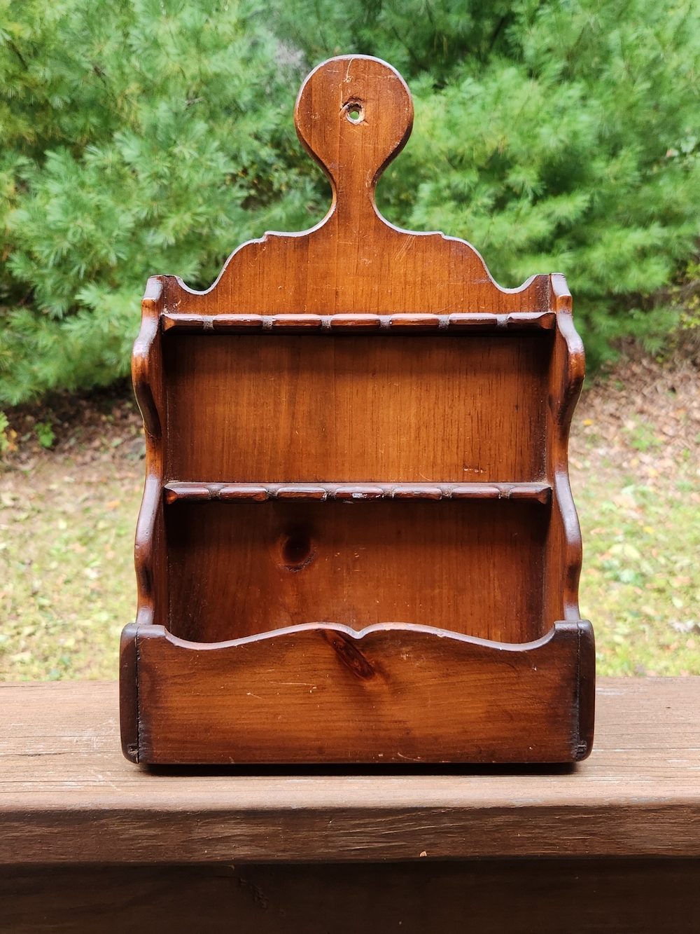 Wooden Spoon Display Wall Shelf with 12 Notches And Bottom Storage Pocket